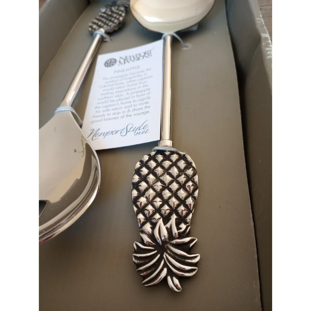 Newport Mansions RI Pewter Pineapple Serving Utensils for Salads/Buffet NIB